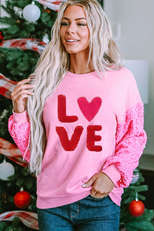 LOVE Sequin Dropped Shoulder Sweatshirt-Jewearrings