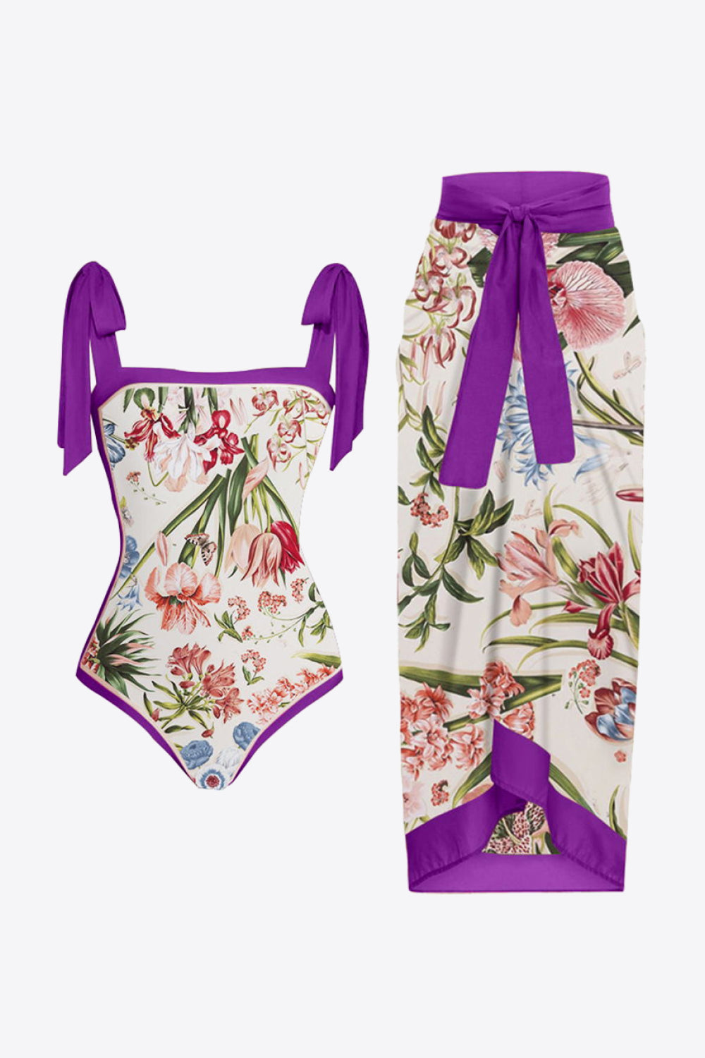 Floral Tie Shoulder Two-Piece Swim Set-Jewearrings