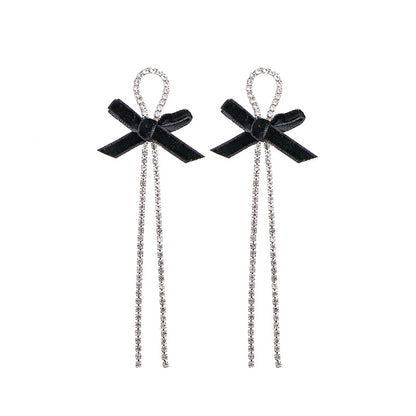 Silver Needle Velvet Bow Earrings New-Jewearrings