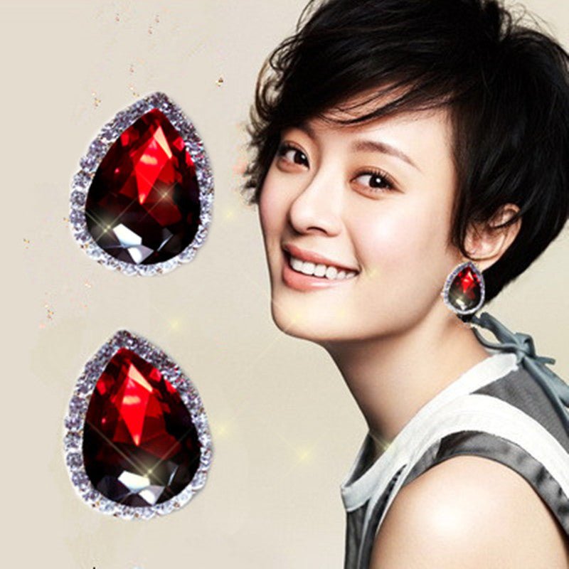 925 earrings retro drop-shaped crystal diamond earrings-Jewearrings