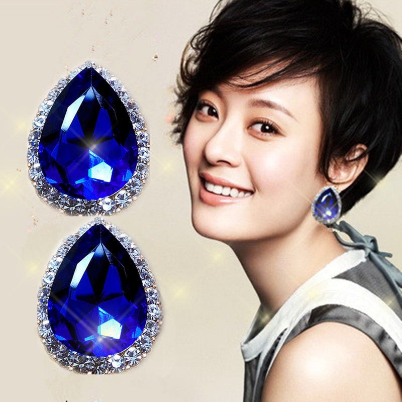 925 earrings retro drop-shaped crystal diamond earrings-Jewearrings