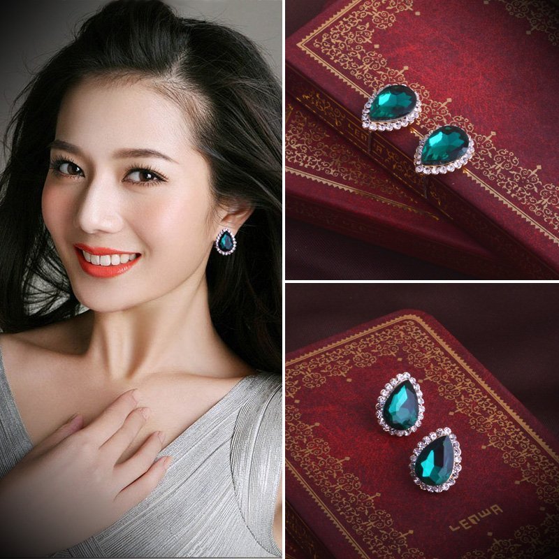 925 earrings retro drop-shaped crystal diamond earrings-Jewearrings