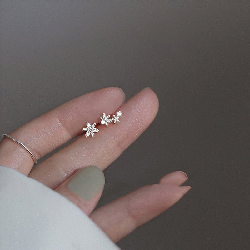 925 Silver Flower Stud Earrings Women-Jewearrings