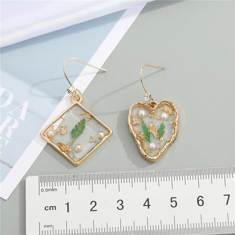 925 Silver Gold Foil Dried Flower Transparent Earrings-Jewearrings