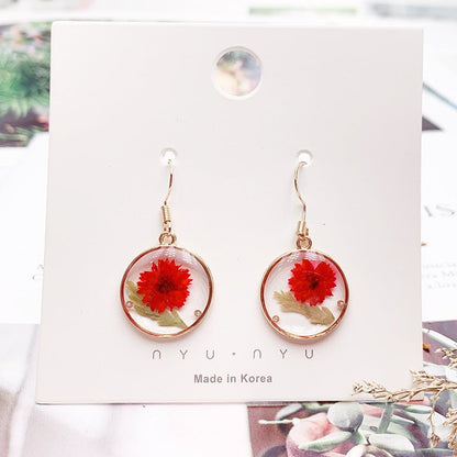 925 Silver Gold Foil Dried Flower Transparent Earrings-Jewearrings