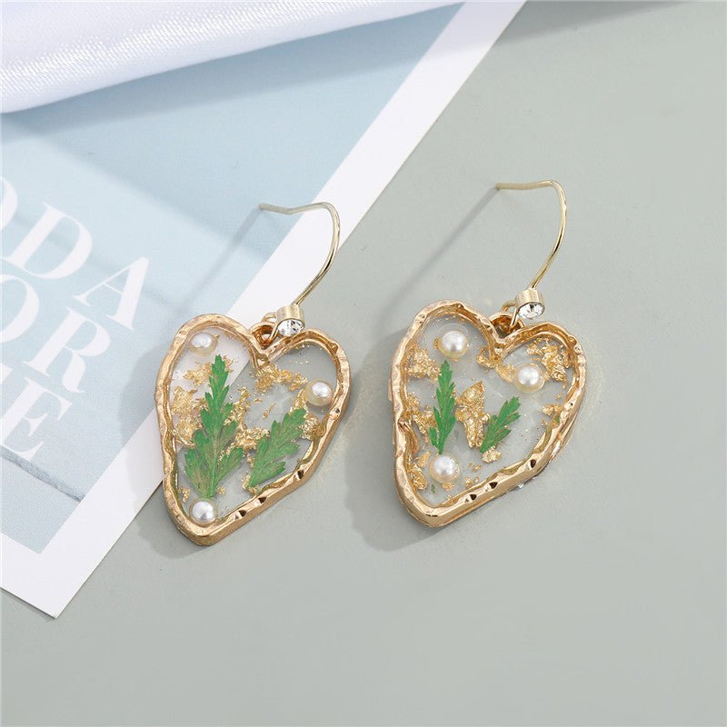 925 Silver Gold Foil Dried Flower Transparent Earrings-Jewearrings