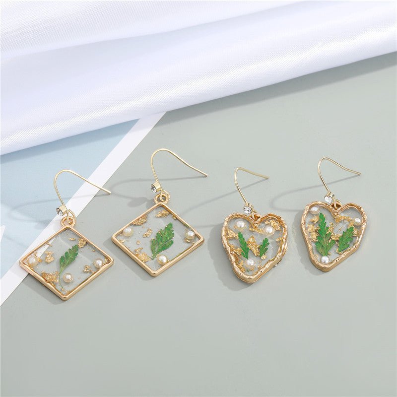 925 Silver Gold Foil Dried Flower Transparent Earrings-Jewearrings