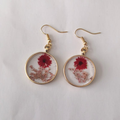 925 Silver Gold Foil Dried Flower Transparent Earrings-Jewearrings