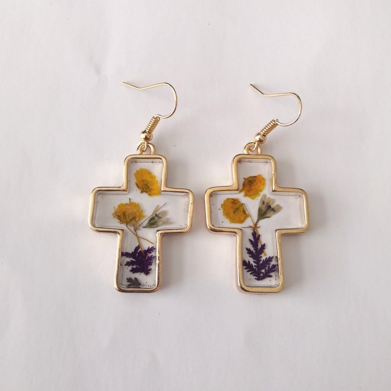 925 Silver Gold Foil Dried Flower Transparent Earrings-Jewearrings