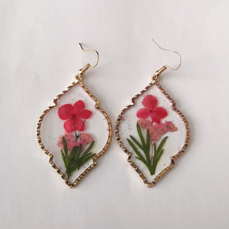 925 Silver Gold Foil Dried Flower Transparent Earrings-Jewearrings