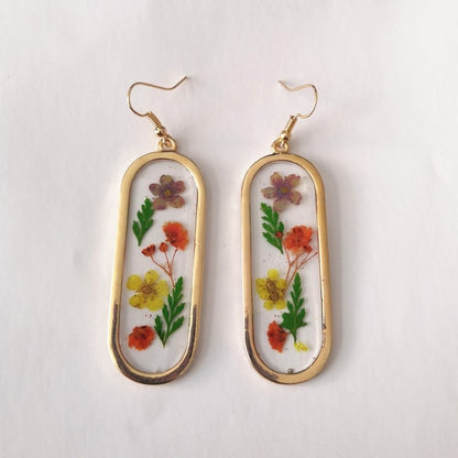 925 Silver Gold Foil Dried Flower Transparent Earrings-Jewearrings