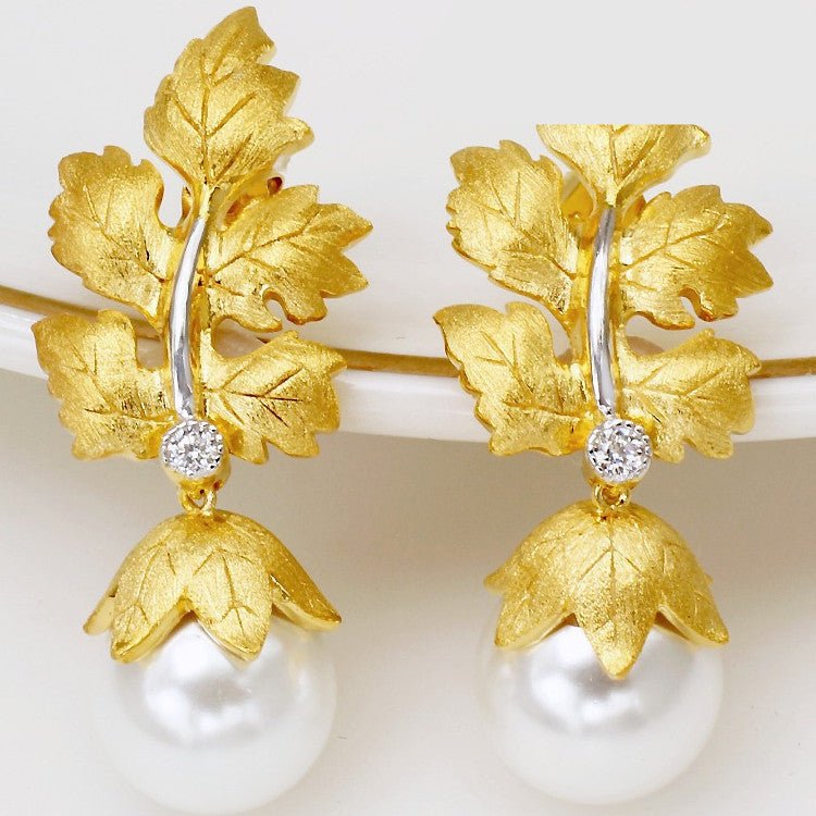 925 Silver Gold Leaf Bead Earrings-Jewearrings