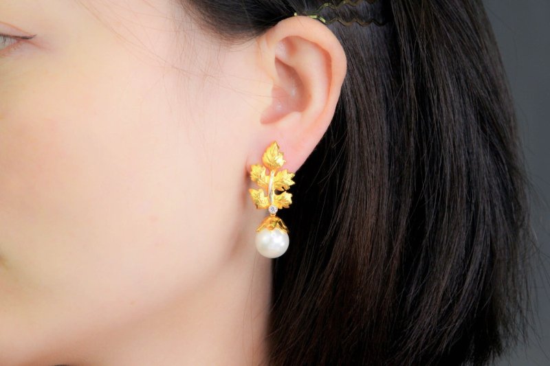 925 Silver Gold Leaf Bead Earrings-Jewearrings