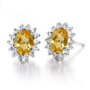 925 silver gold plated natural citrine earrings for women-Jewearrings