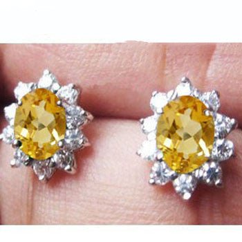 925 silver gold plated natural citrine earrings for women-Jewearrings