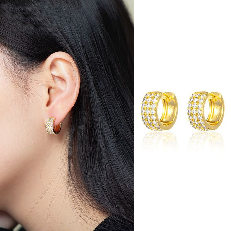 925 Silver Hoop Earrings Ear Clip Female Rhinestone Earrings-Jewearrings