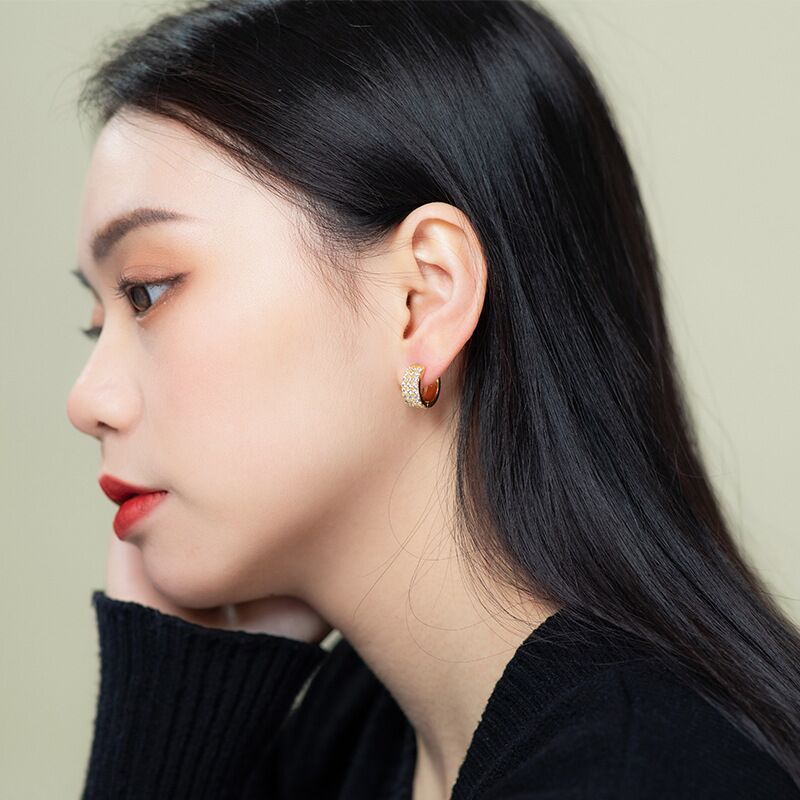 925 Silver Hoop Earrings Ear Clip Female Rhinestone Earrings-Jewearrings