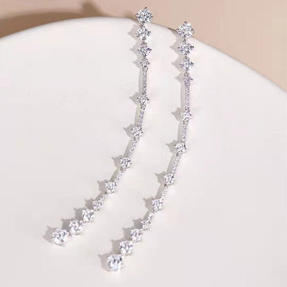 925 Silver Long High Carbon Diamond Earrings-Jewearrings