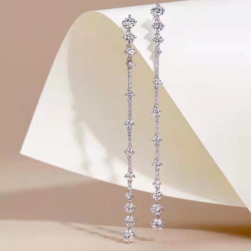 925 Silver Long High Carbon Diamond Earrings-Jewearrings