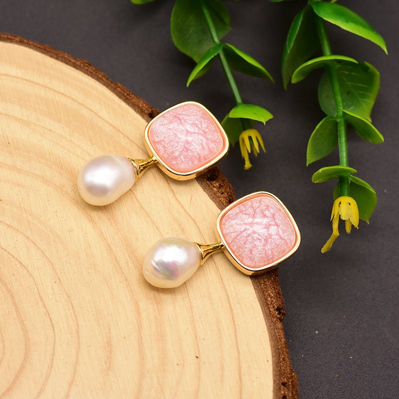 925 Silver Natural Baroque Pearl Fruit Color Stud Earrings-Jewearrings