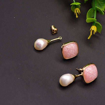 925 Silver Natural Baroque Pearl Fruit Color Stud Earrings-Jewearrings