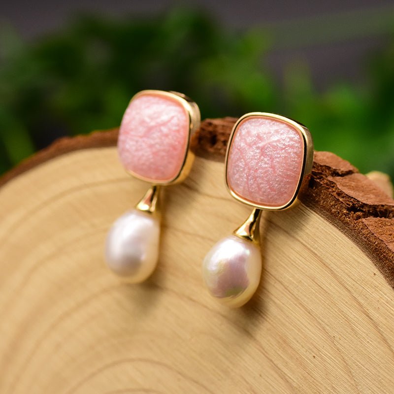 925 Silver Natural Baroque Pearl Fruit Color Stud Earrings-Jewearrings