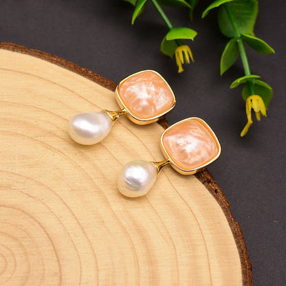 925 Silver Natural Baroque Pearl Fruit Color Stud Earrings-Jewearrings