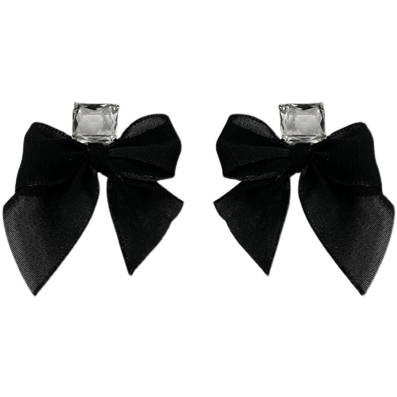 925 Silver Needle And Diamond Gauze Bow Earrings-Jewearrings