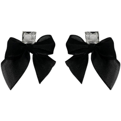 925 Silver Needle And Diamond Gauze Bow Earrings-Jewearrings