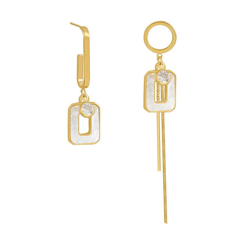 925 Silver Needle Asymmetric Acrylic Square Tassel Earrings-Jewearrings