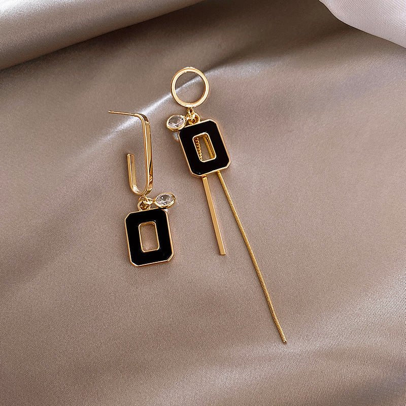 925 Silver Needle Asymmetric Acrylic Square Tassel Earrings-Jewearrings