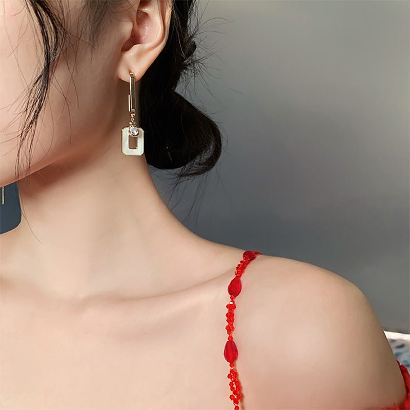 925 Silver Needle Asymmetric Acrylic Square Tassel Earrings-Jewearrings