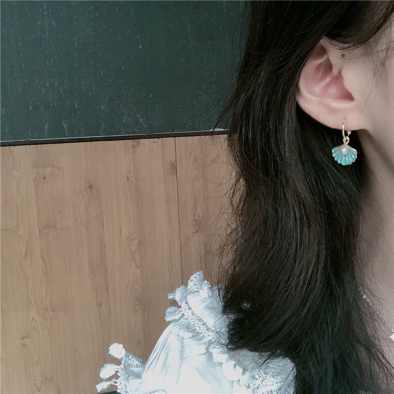 925 Silver Needle Asymmetric Blue Haifengsen Series Earrings-Jewearrings