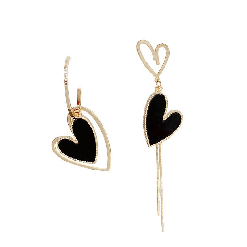 925 Silver Needle Asymmetric Hollow Heart Long Fringe Earrings-Jewearrings