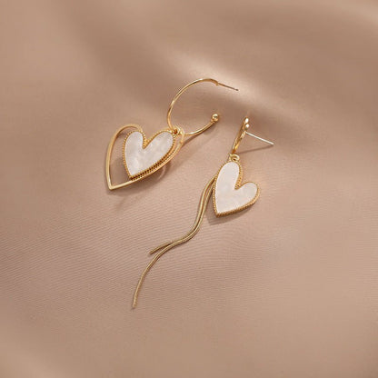 925 Silver Needle Asymmetric Hollow Heart Long Fringe Earrings-Jewearrings