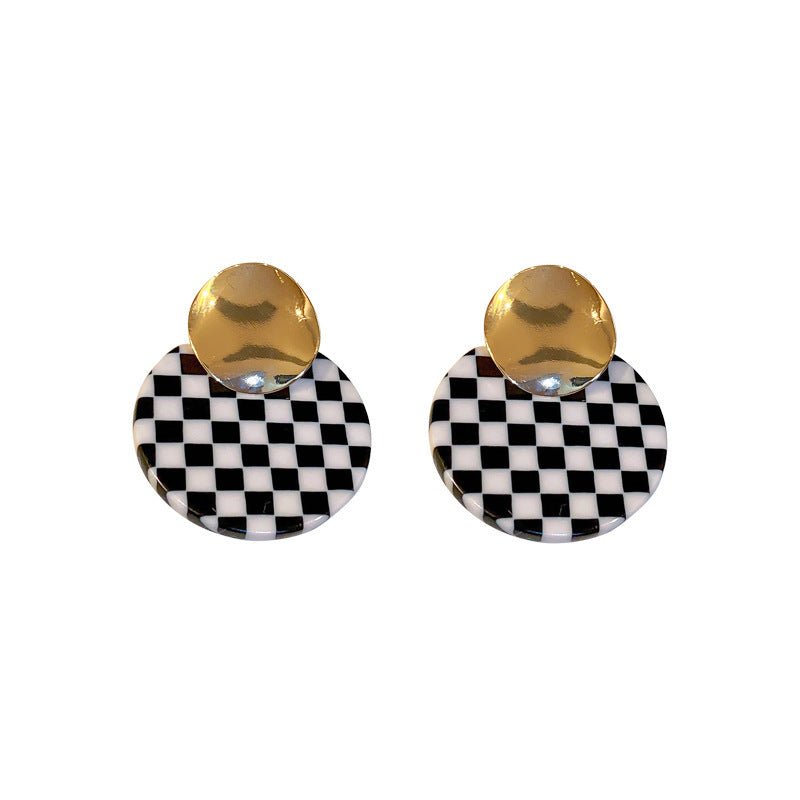 925 Silver Needle Checkerboard Acrylic Earrings-Jewearrings