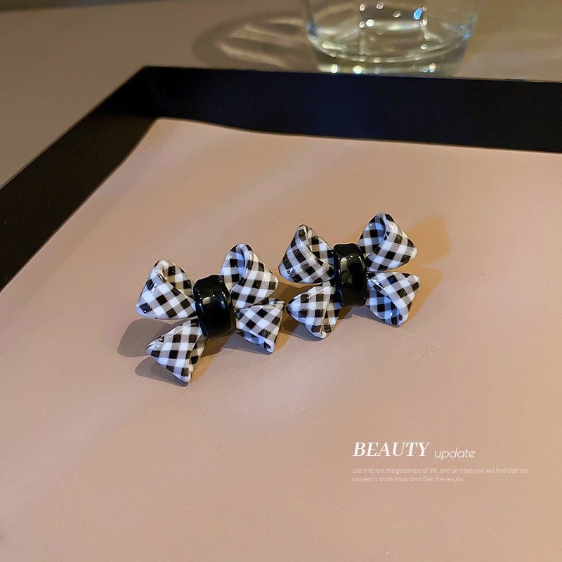 925 Silver Needle Checkerboard Acrylic Earrings-Jewearrings