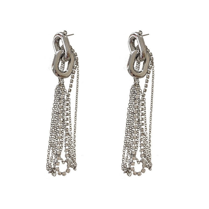 925 Silver Needle Cold Wind Chain Long Earrings Women-Jewearrings