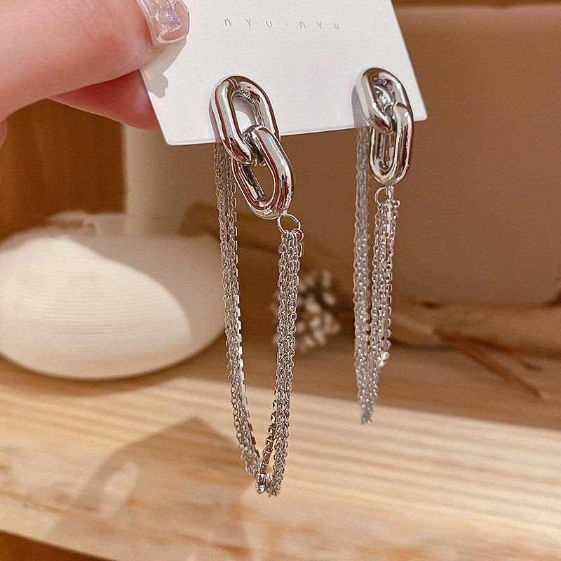 925 Silver Needle Cold Wind Chain Long Earrings Women-Jewearrings