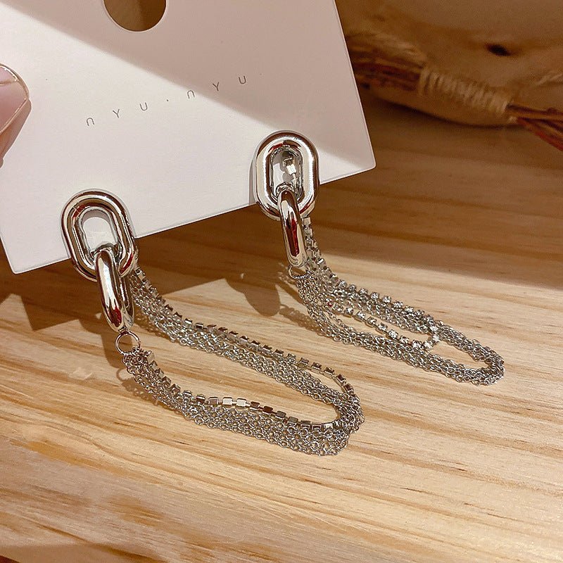 925 Silver Needle Cold Wind Chain Long Earrings Women-Jewearrings