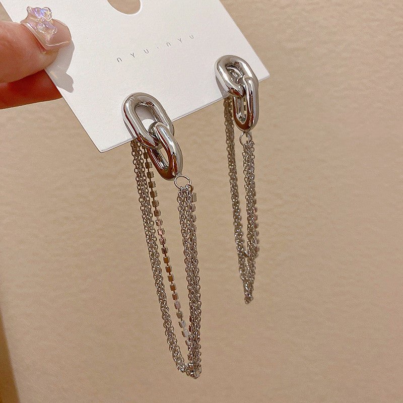 925 Silver Needle Cold Wind Chain Long Earrings Women-Jewearrings