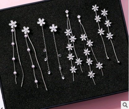 925 Silver Needle Crystal Cherry Petals Long Tassel Earrings Frosted Diamond Zircon Flower Earrings Female-Jewearrings