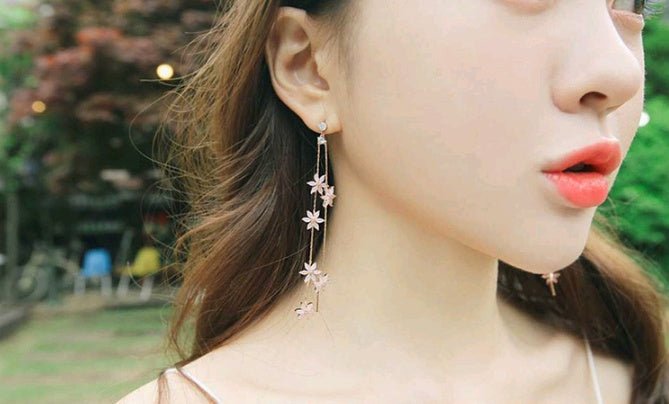 925 Silver Needle Crystal Cherry Petals Long Tassel Earrings Frosted Diamond Zircon Flower Earrings Female-Jewearrings