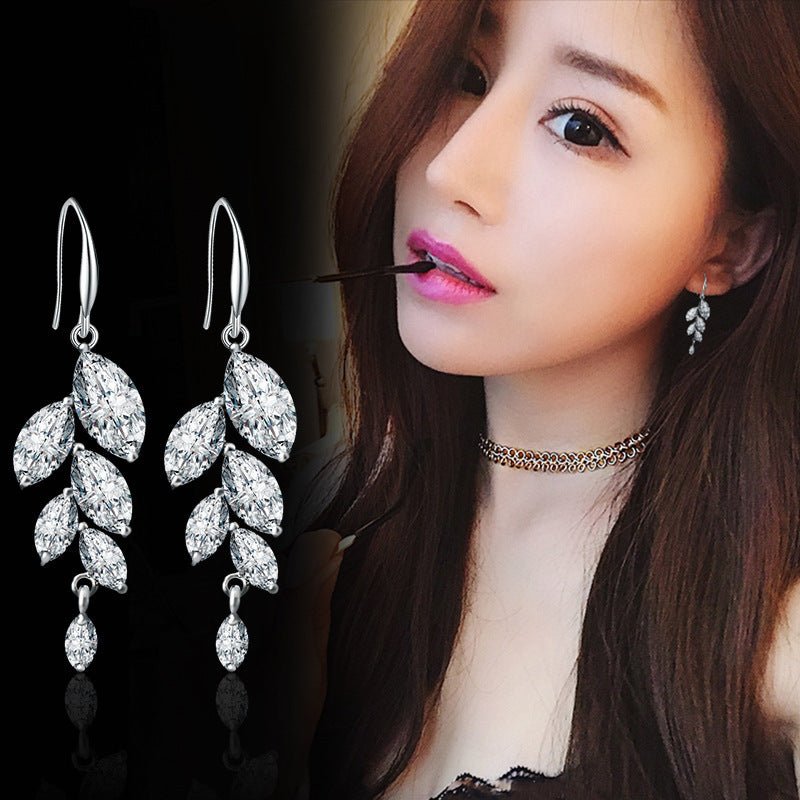 925 Silver Needle Crystal Stud Earrings Female Temperament Simple Long Style-Jewearrings