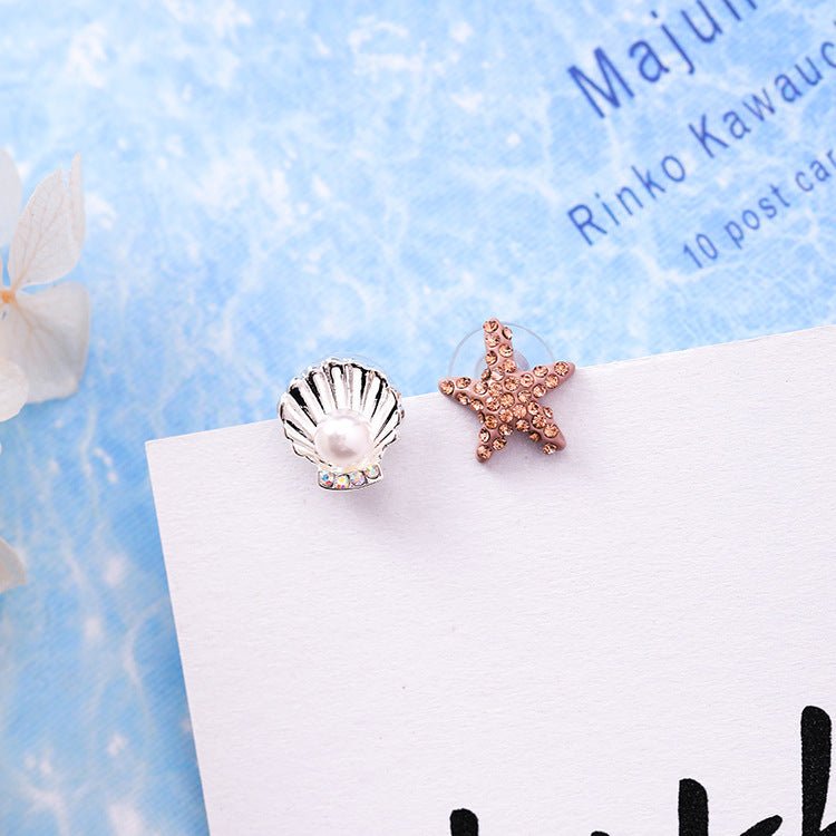 925 Silver Needle Cute Crab Starfish Diamond Earrings Small Personality Petite Pearl Shell Earrings Earrings Female-Jewearrings