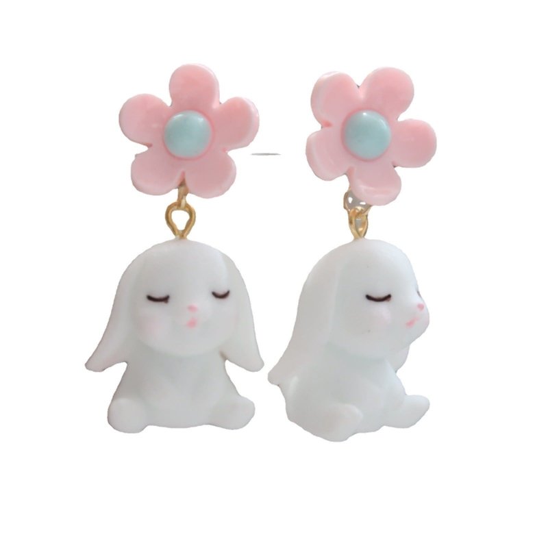 925 Silver Needle Cute Eating Radish Rabbit Asymmetrical Long Earrings-Jewearrings