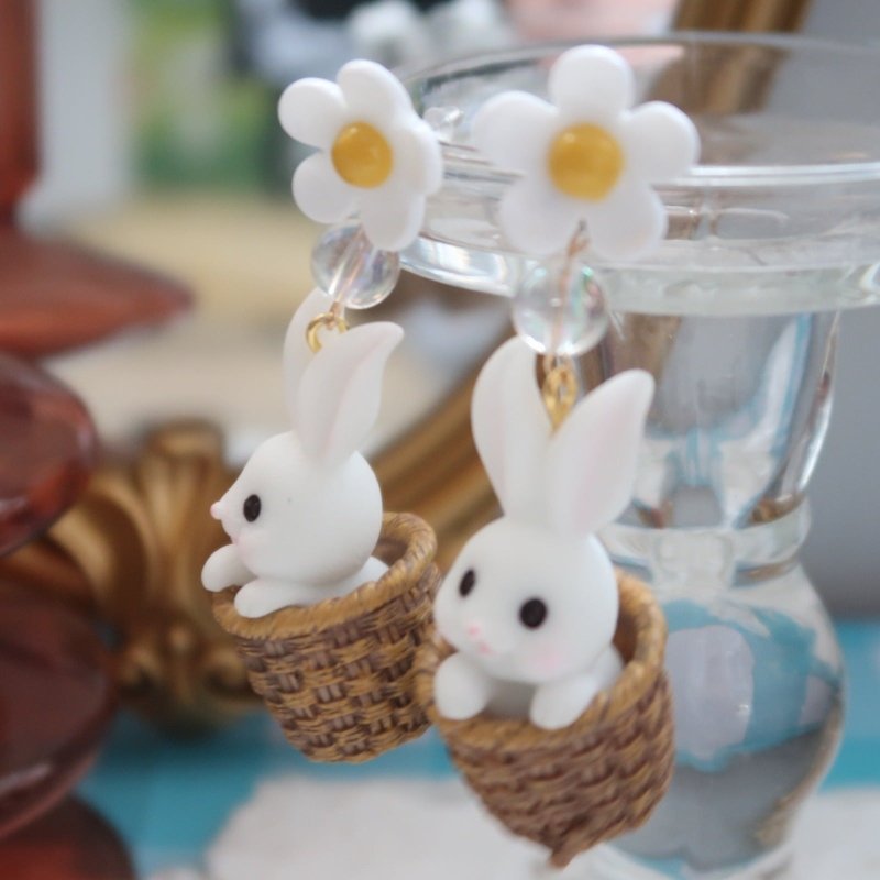 925 Silver Needle Cute Eating Radish Rabbit Asymmetrical Long Earrings-Jewearrings