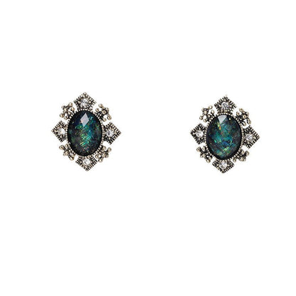 925 Silver Needle Deep Sea Blue Crystal Earrings Retro Hong Kong Style Fashion Temperament Earrings-Jewearrings