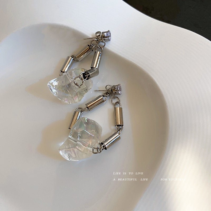 925 Silver Needle Diamond Acrylic Ice Cube Earrings-Jewearrings