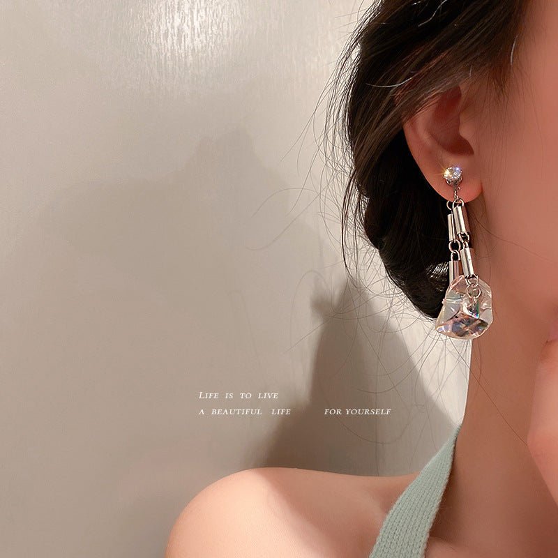 925 Silver Needle Diamond Acrylic Ice Cube Earrings-Jewearrings